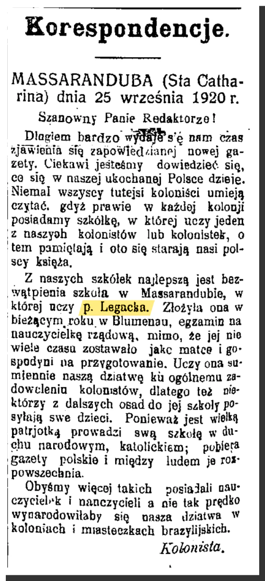 Recorte original do jornal polonês de 1920